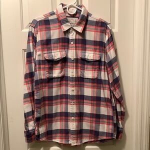 Men's Plaid Button-Up Shirt - Red and Blue